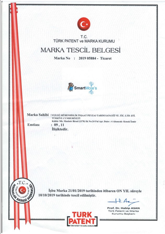 SmartMoles Marka Tescil Belgesi