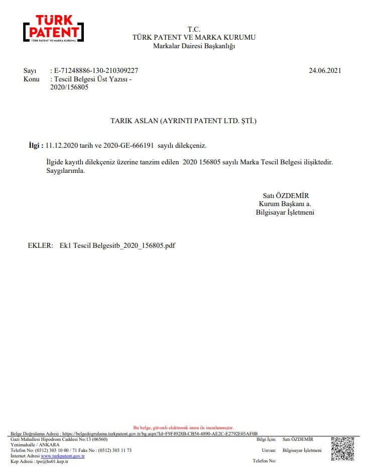 SmartRoot Tescil Belgesi